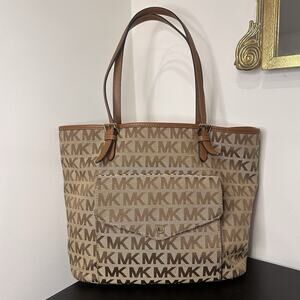 Michael Kors MK Signature Monogram Canvas Tote Shoulder Handbag Purse